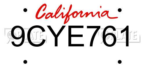 9CYE761 California License Plate