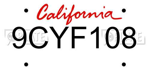 9CYF108 California License Plate