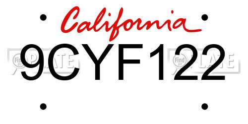 9CYF122 California License Plate