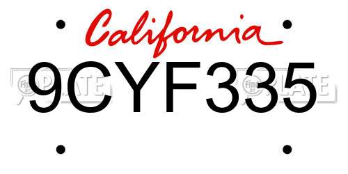 9CYF335 California License Plate