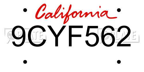 9CYF562 California License Plate