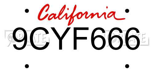 9CYF666 California License Plate