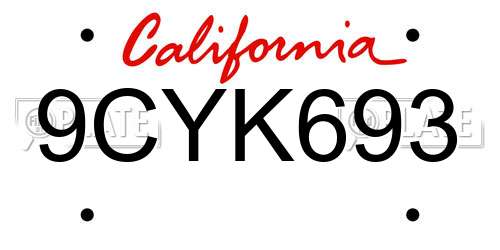 9CYK693 California License Plate