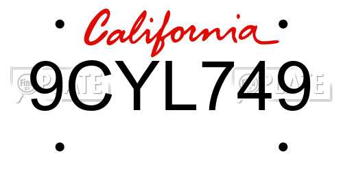 9CYL749 California License Plate