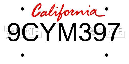 9CYM397 California License Plate