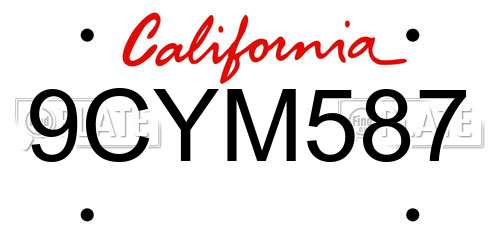 9CYM587 California License Plate