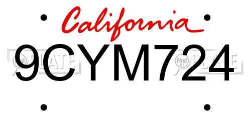 9CYM724 California License Plate