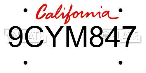 9CYM847 California License Plate