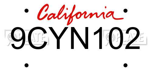 9CYN102 California License Plate