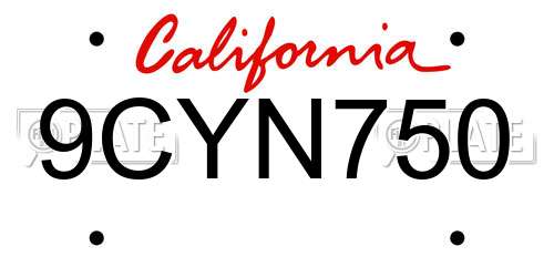 9CYN750 California License Plate