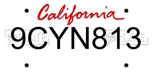 9CYN813 California License Plate