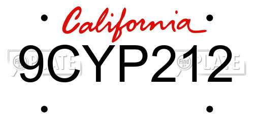 9CYP212 California License Plate