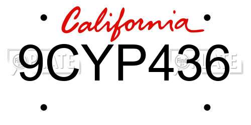 9CYP436 California License Plate