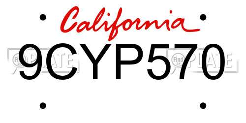 9CYP570 California License Plate