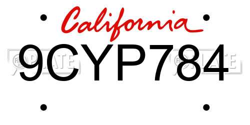 9CYP784 California License Plate