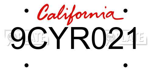 9CYR021 California License Plate