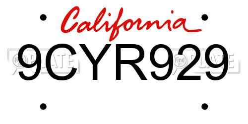 9CYR929 California License Plate