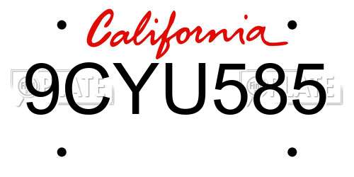 9CYU585 California License Plate