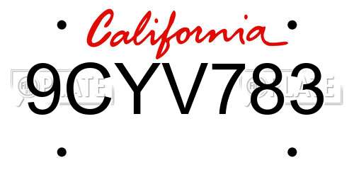 9CYV783 California License Plate