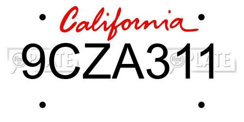 9CZA311 California License Plate