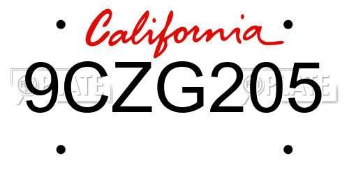 9CZG205 California License Plate
