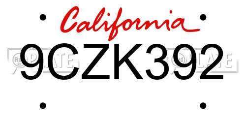 9CZK392 California License Plate