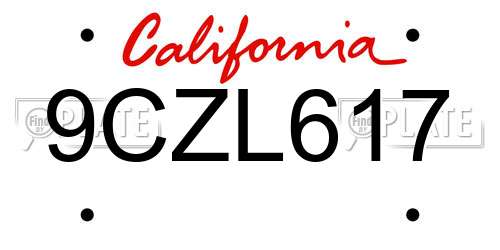 9CZL617 California License Plate