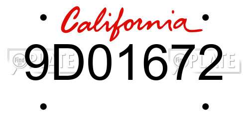 9D01672 California License Plate