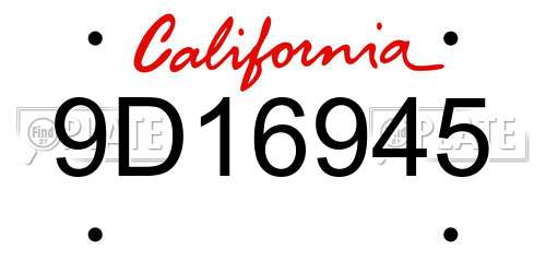 9D16945 California License Plate