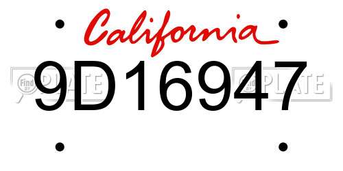 9D16947 California License Plate
