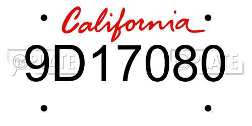 9D17080 California License Plate