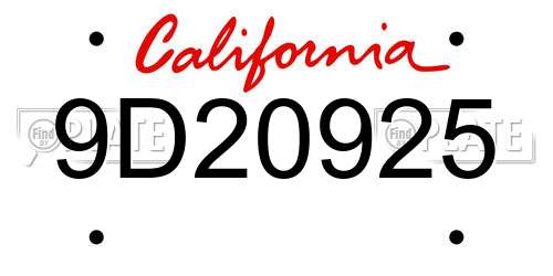 9D20925 California License Plate