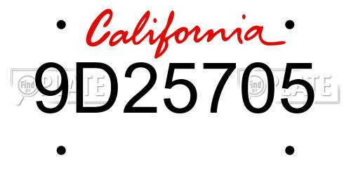 9D25705 California License Plate