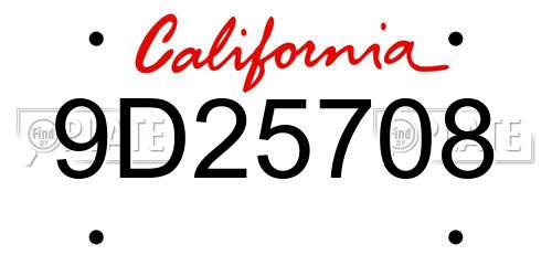 9D25708 California License Plate