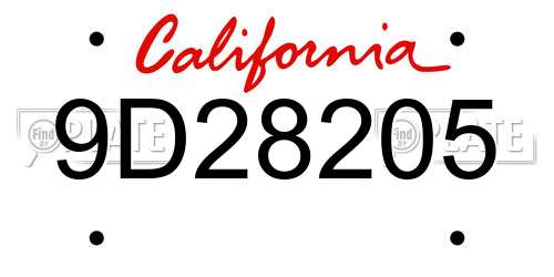 9D28205 California License Plate