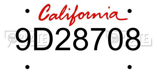 9D28708 California License Plate