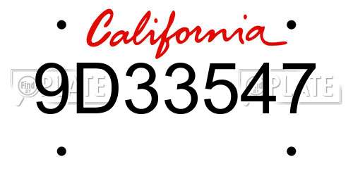 9D33547 California License Plate