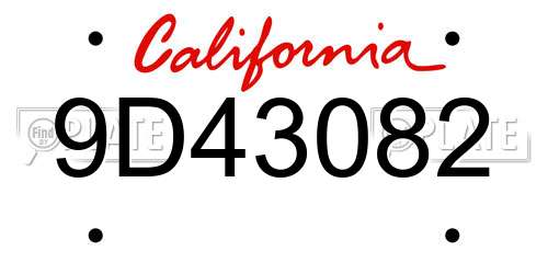 9D43082 California License Plate