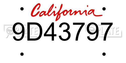 9D43797 California License Plate