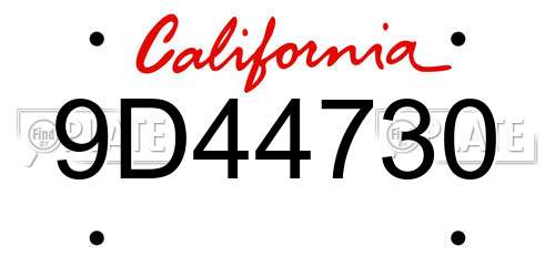 9D44730 California License Plate