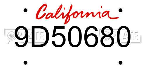 9D50680 California License Plate
