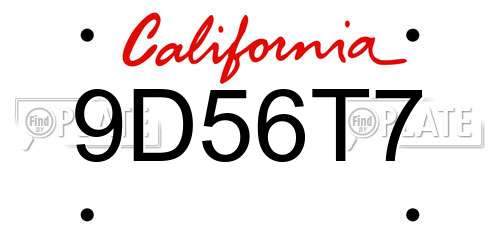 9D56T7 California License Plate