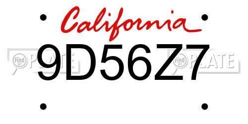 9D56Z7 California License Plate