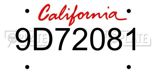 9D72081 California License Plate