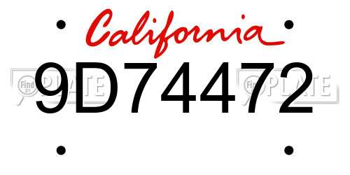9D74472 California License Plate
