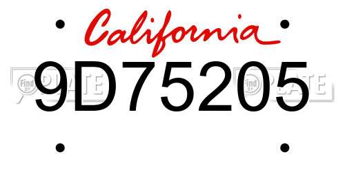 9D75205 California License Plate