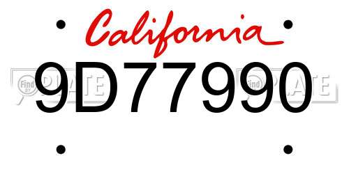 9D77990 California License Plate
