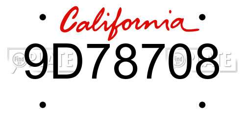 9D78708 California License Plate
