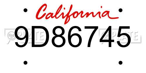 9D86745 California License Plate