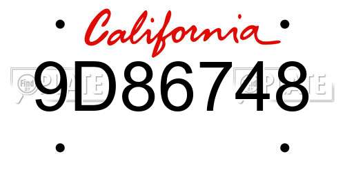 9D86748 California License Plate